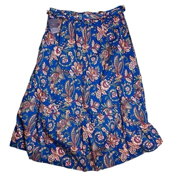 J Crew Skirt WMNS 12 Blue Belted pull-on Midi Liberty Flora Belle K7713 Ruffle - Picture 9 of 13